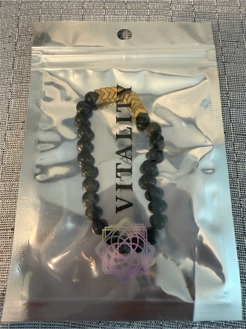 VITALITY Beaded Stretch Bracelet in Dark Gray with Gold Accent